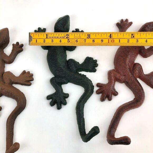 Vintage Cast Iron Lizard Wall Hooks Set of 3 Coat Key Towel Hangers 🦎 - Picture 4 of 4